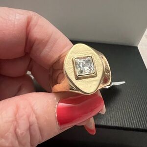 Men's Gold Ring with Square Crystal